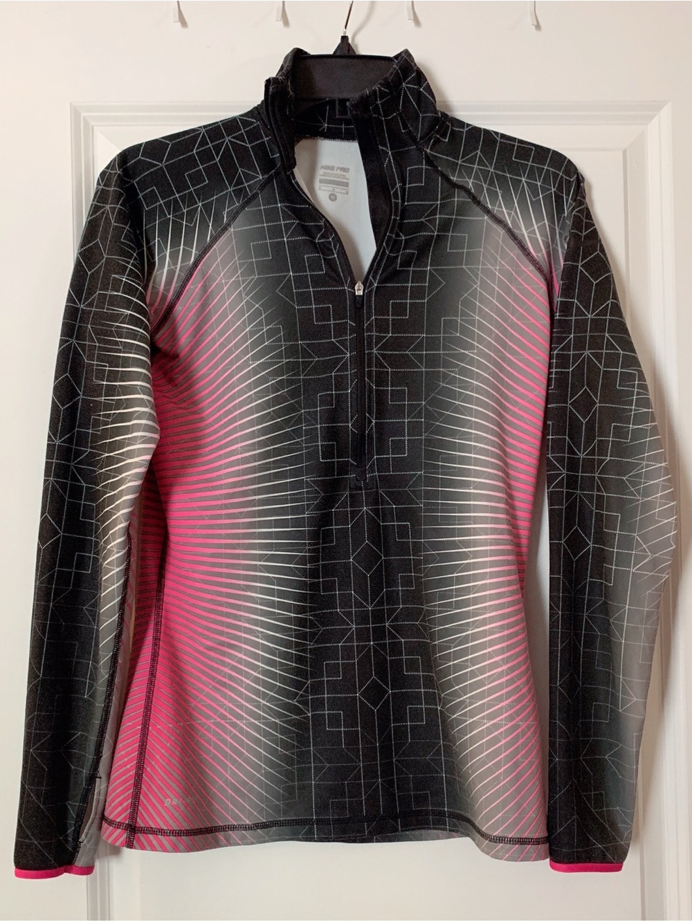 Nike Black and Pink Geometric Quarter-Zip Top